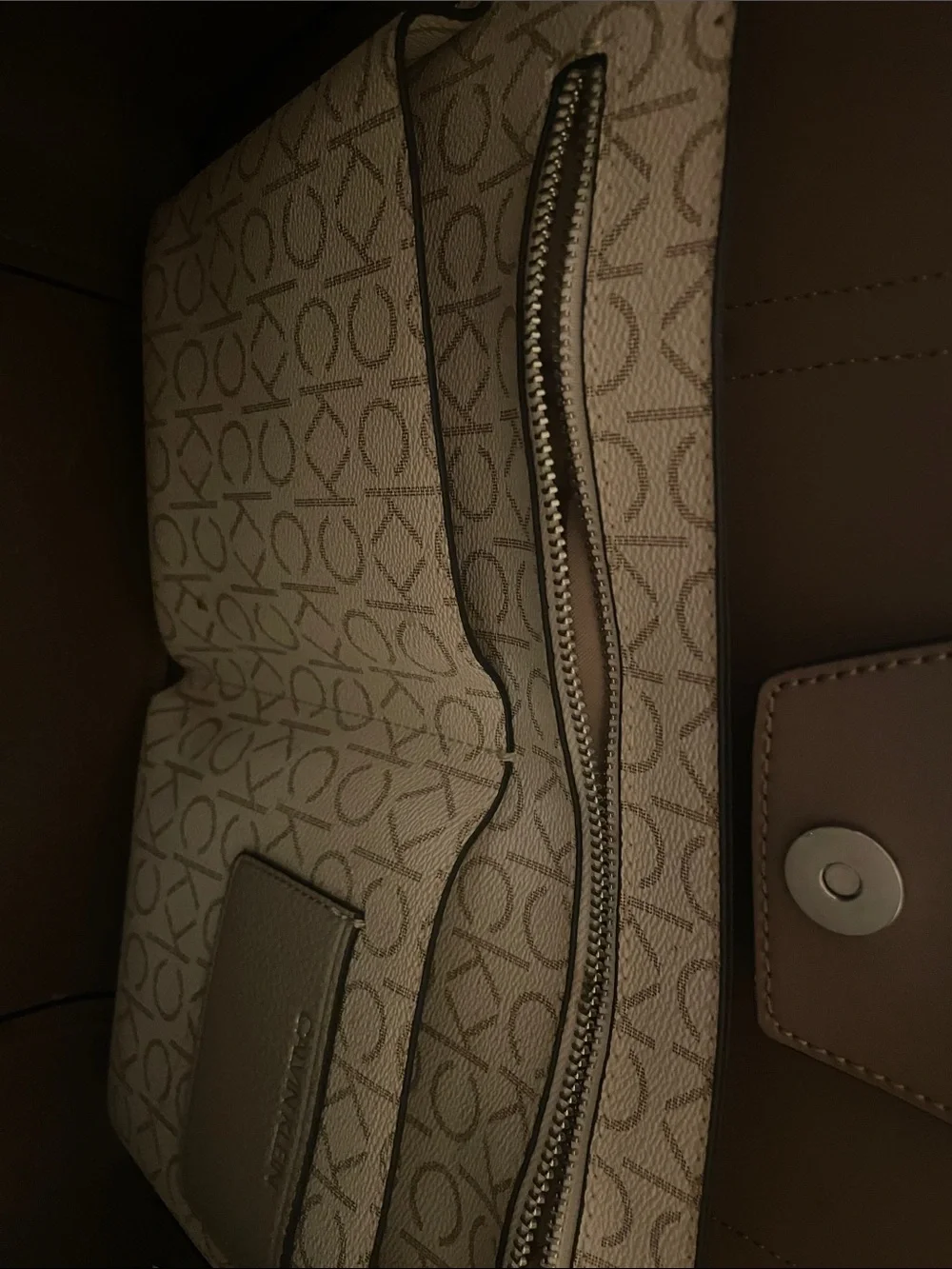 Calvin Klein Taupe Pebble Leather Laptop Tote